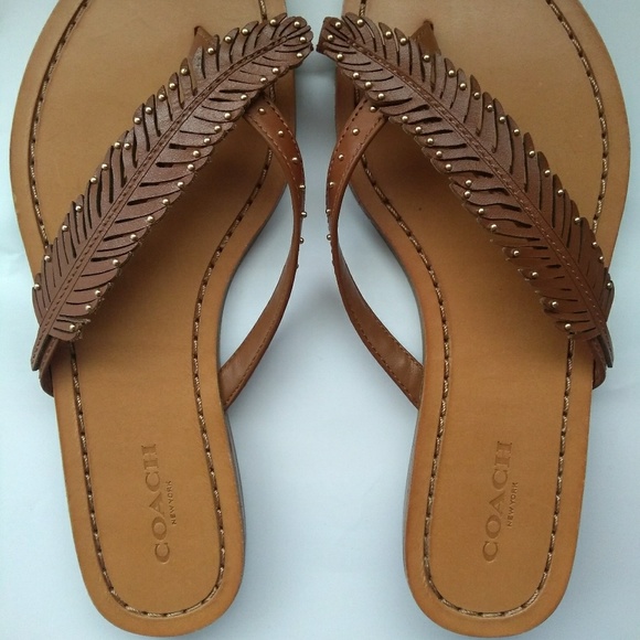 Coach Deni Feather Embellished Flat Sandals Sz5 - Picture 7 of 8